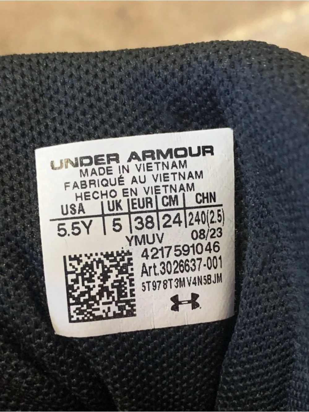 Under Armour Black and White Kids' Athletic Sneakers